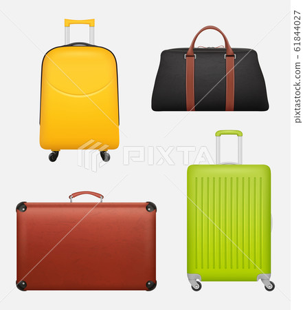 Luggage realistic. Travel suitcase collection for business tourists vector illustrations Luggage realistic. Travel suitcase collection for business tourists vector illustrations 61844027