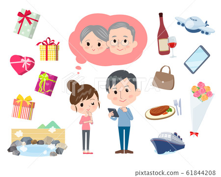 grandfather, grandmother, present 61844208