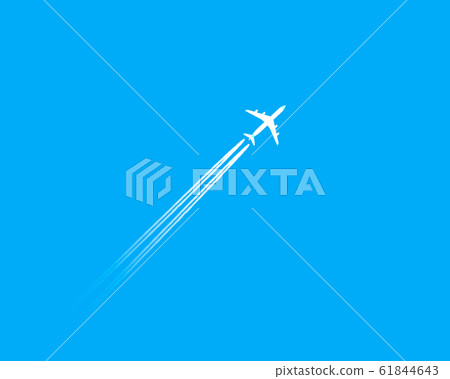The white plane flies against the blue sky, - Stock Illustration ...