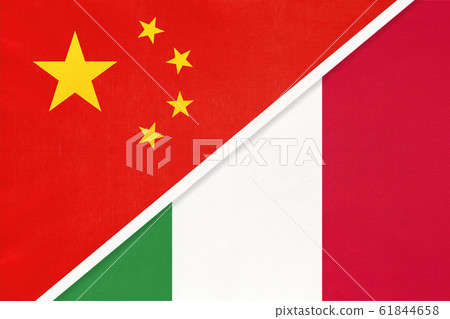 China or PRC vs Italy national flag from textile. China or PRC vs Italy national flag from textile. 61844658