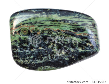 polished green Rhyolite rock isolated on white 61845314