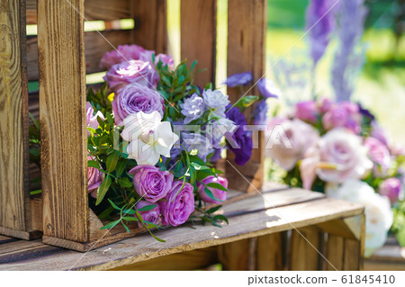 Decorative element from wooden boxes and fresh Decorative element from wooden boxes and fresh 61845410