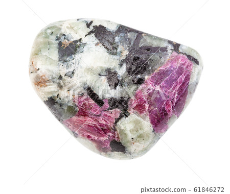 ruby gemstone in polished stone isolated 61846272