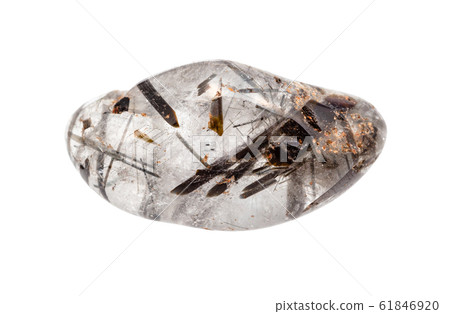 tumbled rock crystal with tourmaline isolated tumbled rock crystal with tourmaline isolated 61846920