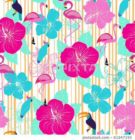 seamless pattern with decorative hibiscus flowers - Stock Illustration ...