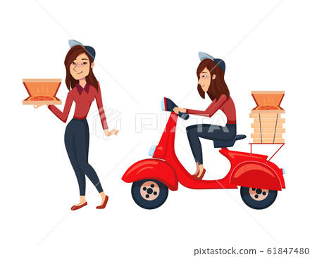 Fast Delivery pizza food service with courier. Fast Delivery pizza food service with courier. 61847480
