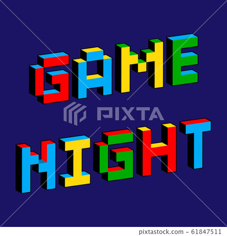 Game Night text in style of old 8-bit games. Vibrant colorful 3D Pixel Letters. Creative digital Game Night text in style of old 8-bit games. Vibrant colorful 3D Pixel Letters. Creative digital 61847511