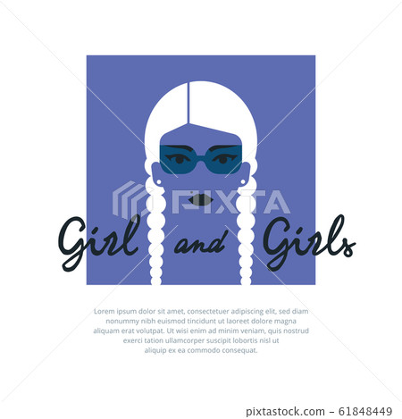 The silhouette of a girl with pigtails and a lettering for the logo isolated. 61848449