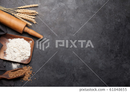 Various bread ingredients. Wheat, flour and Various bread ingredients. Wheat, flour and 61848655