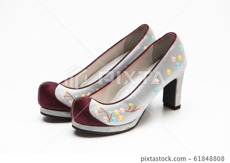 Korean traditional flower shoes on a white Korean traditional flower shoes on a white 61848808