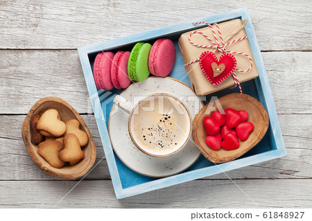 Valentines day card with gift, cookies and coffee Valentines day card with gift, cookies and coffee 61848927