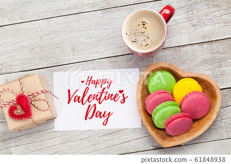Valentines day card with gift, cookies and coffee 61848938