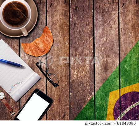 Coffee with the notepad and phone 61849090