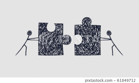 Schematic of two workers pushing puzzles towards each other 61849712