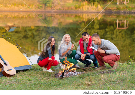 travel, tourism, hike, picnic and people concept - travel, tourism, hike, picnic and people concept - 61849869