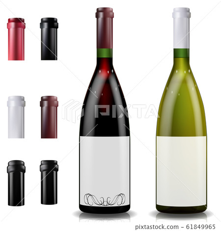 Red and white wine bottles. Caps or sleeves, closing the stopper. 61849965