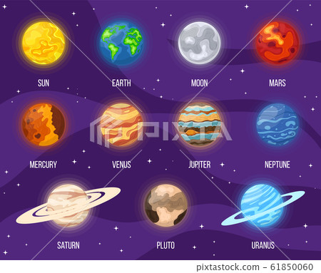 Set of cartoon solar system planets in space.-插圖素材 [61850060] - PIXTA圖庫