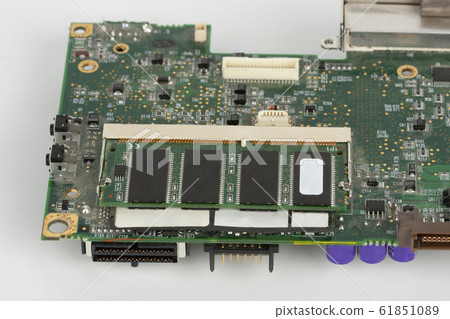 Close up of laptop memory module on slot of laptop Close up of laptop memory module on slot of laptop 61851089