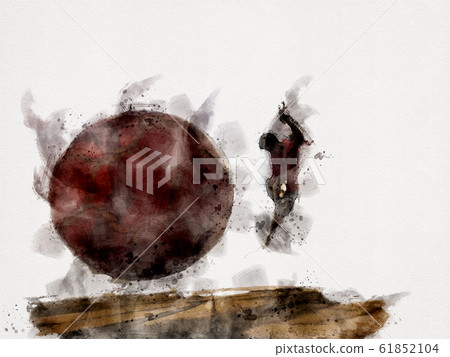 Watercolor painting football player kicking ball. Watercolor painting football player kicking ball. 61852104