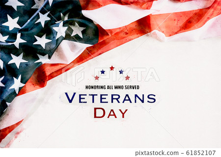 Watercolor painting Happy Veterans Day. American Watercolor painting Happy Veterans Day. American 61852107
