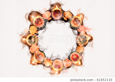 Watercolor painting Happy Diwali - Clay Diya lamps Watercolor painting Happy Diwali - Clay Diya lamps 61852110
