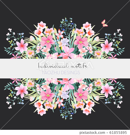Beautiful watercolor flower material on deep bottom Beautiful watercolor flower material on deep bottom 61855895