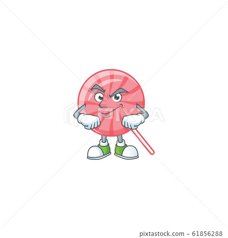 Pink round lollipop mascot cartoon character style with Smirking face 61856288