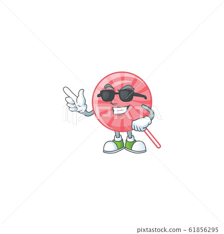 Super cool pink round lollipop character wearing black glasses 61856295