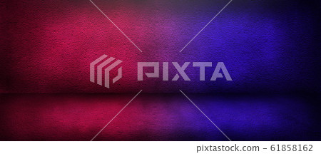 Studio dark room with lighting effect red and blue on concrete wall gradient background for interior decoration. Studio dark room with lighting effect red and blue on concrete wall gradient background for interior decoration. 61858162