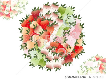 散佈在多彩草莓矩形背景材料上的草莓圓形物體的插圖 散佈在多彩草莓矩形背景材料上的草莓圓形物體的插圖 61859140