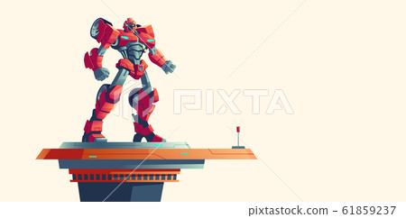 Red robot transformer alien invader on spaceship Red robot transformer alien invader on spaceship 61859237