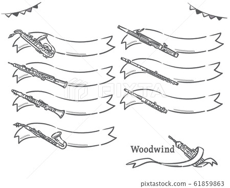 木管樂器絲帶橫幅和標籤集。 61859863