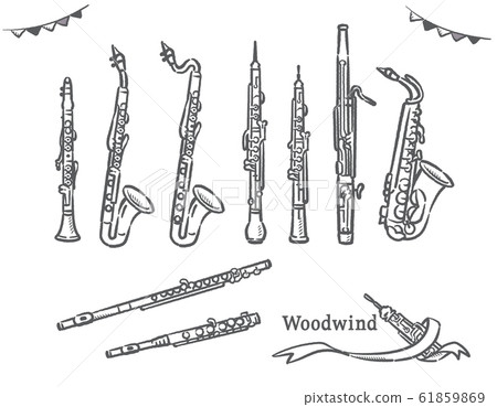 木管樂器材料集。手繪風格 61859869