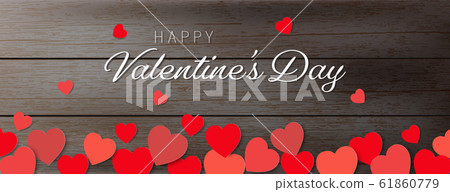 Red paper hearts on vintage wooden background - Stock Illustration ...