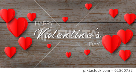 Red paper hearts on vintage wooden background - Stock Illustration ...