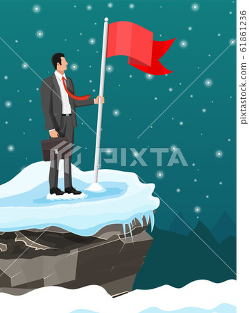 Businessman standing on top of mountain with flag. - Stock Illustration ...
