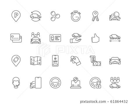 Car rent icon. Urban service sharing automobile ride transport mobility vector symbols set Car rent icon. Urban service sharing automobile ride transport mobility vector symbols set 61864432