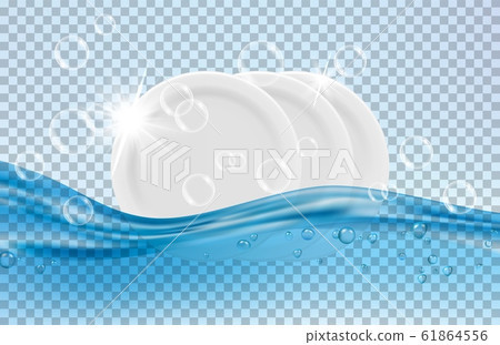 Clean dishes. White plates, water and soap bubbles vector illustration Clean dishes. White plates, water and soap bubbles vector illustration 61864556