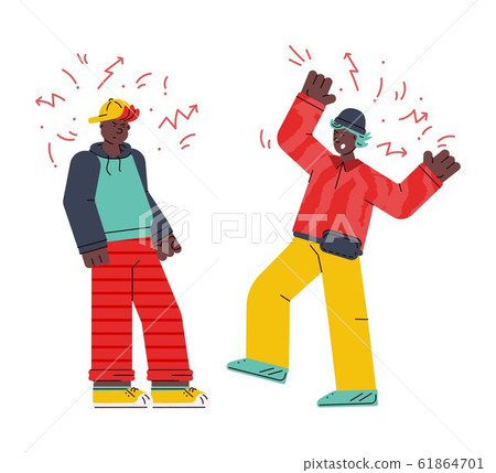 Men characters fighting and quarrelling sketch vector illustration isolated. 61864701