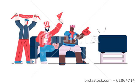 Friends group watching TV sports match, sketch vector illustration isolated. Friends group watching TV sports match, sketch vector illustration isolated. 61864714