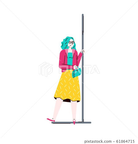 Woman holding handrails in subway train car sketch vector illustration isolated. Woman holding handrails in subway train car sketch vector illustration isolated. 61864715