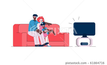 Family home recreation in front of TV sketch vector illustration isolated. Family home recreation in front of TV sketch vector illustration isolated. 61864716