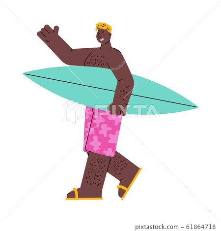 African american man character with surfboard vector illustration isolated. African american man character with surfboard vector illustration isolated. 61864718