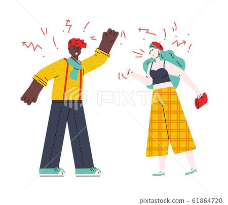 Couple quarrelling and swearing, sketch cartoon vector illustration isolated. Couple quarrelling and swearing, sketch cartoon vector illustration isolated. 61864720
