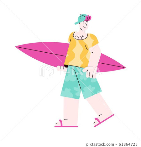 Caucasian young man surfer with surfboard, sketch vector illustration isolated. Caucasian young man surfer with surfboard, sketch vector illustration isolated. 61864723