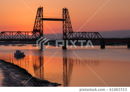 Dusk of Chikugo River rising bridge Dusk of Chikugo River rising bridge 61865553
