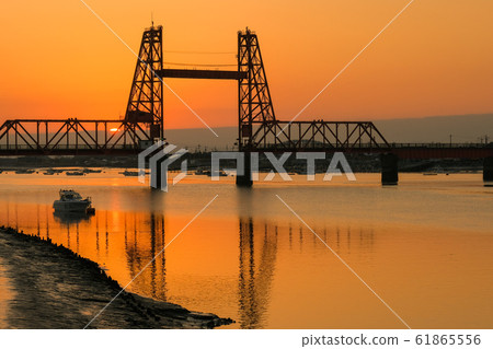 Dusk of Chikugo River rising bridge Dusk of Chikugo River rising bridge 61865556