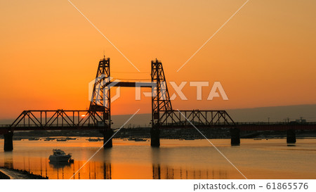 Dusk of Chikugo River rising bridge Dusk of Chikugo River rising bridge 61865576
