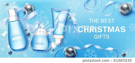 Winter Cosmetic Christmas Gifts Mock Up Banner Stock