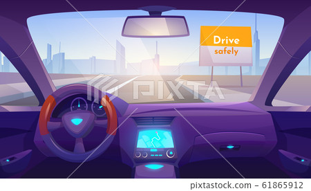 Empty car interior inside with gps on dashboard 61865912